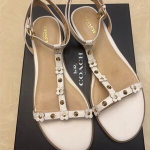 Coach White and Gold Studded Sandals